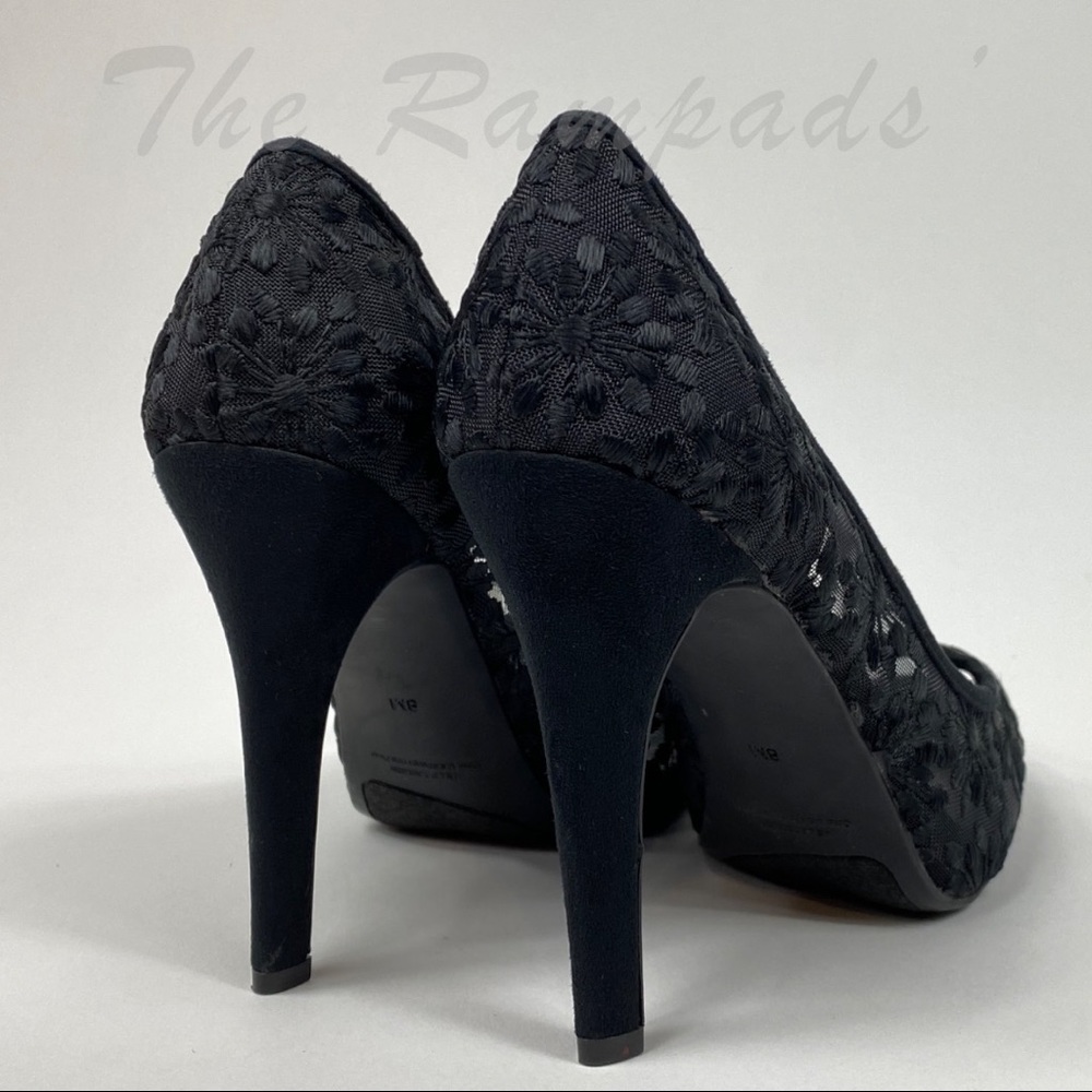 Nine West Black Floral Lace Heels Size 8 - Picture 4 of 8